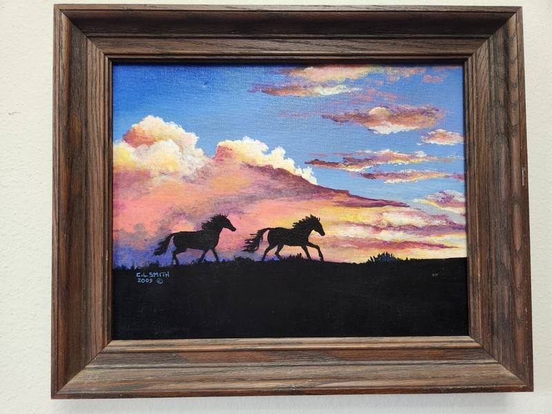 Sunset running horses. Acrylic on canvas board. 11 x 14. OOAK.