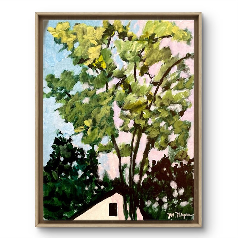 Mary Myers Original Abstract Expressionism 11×14 House in Trees Signed