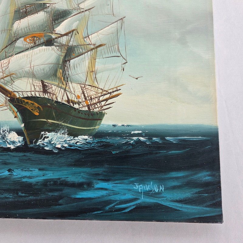 Vintage Hewitt R Jackson Oil Painting Art Boat Sea Seascape 16"x12" Canvas Blue gallery
