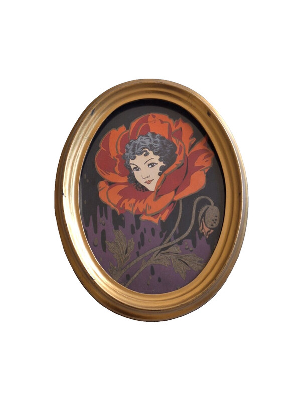 art deco miniature painting, woman portrait