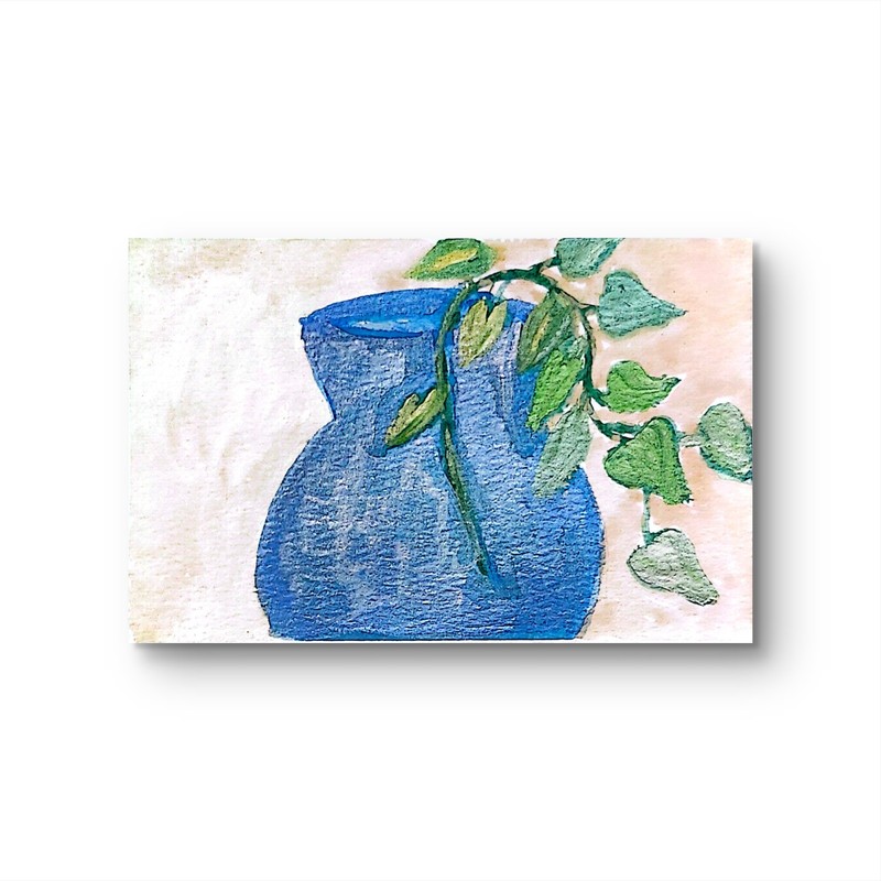 Houseplant In A Blue Pot Abstract Impressionist Original Painting 5×7