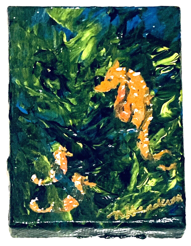 Tiny Seahorse Ocean Painting 3.5" Impasto Art Cute Baby Animals Marine Seaweed gallery