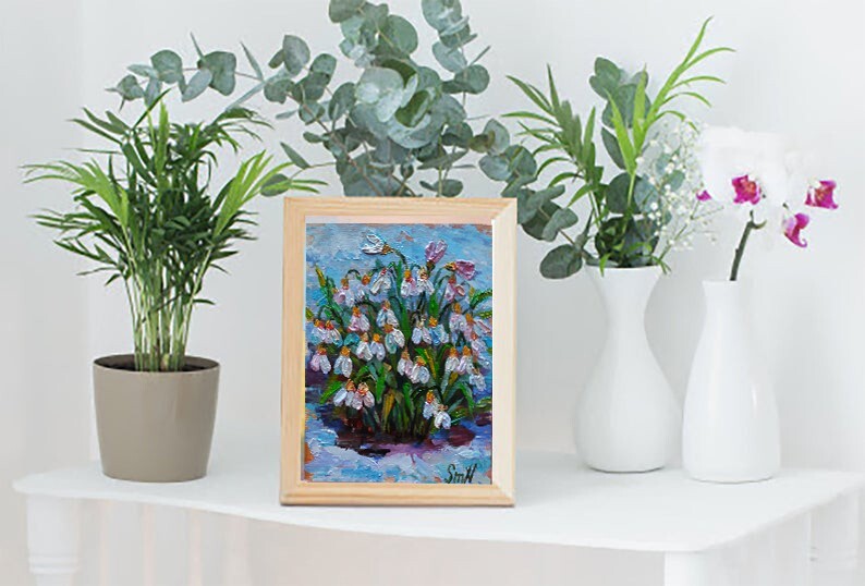 Original 3D Art Snowdrop Flowers Texture Oil Mini Painting Impressionism Floral gallery