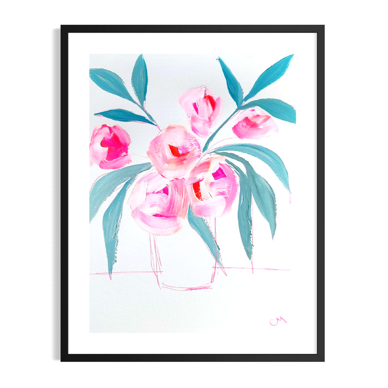 Original Abstract Flowers 9×12 Botanical Painting Acrylic Pink Wall Art Paper