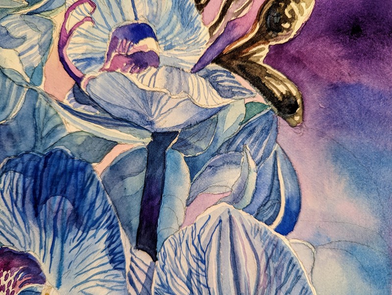 Original Watercolor Painting 12"x 9" Blue Orchids gallery