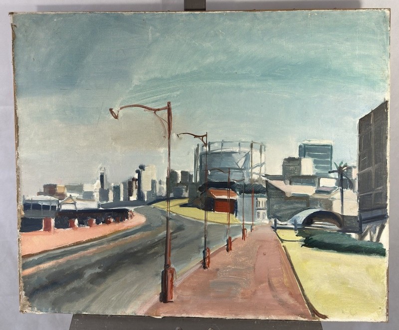 Oil On Canvas: View Of An Industrial City Modern Art 20th Century 60×72 Cm