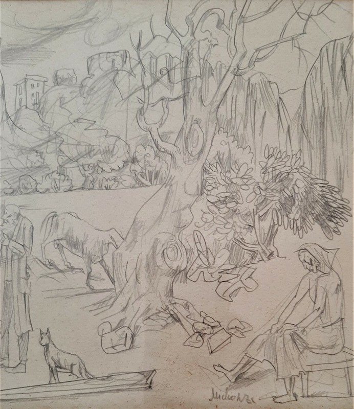 Gregoire Michonze (1902–1982), Pencil on Paper, Daily Life Scene , Signed gallery