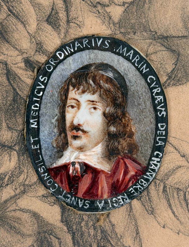 Antique 17th C. Physician Marin Chambre Miniature Portrait Painting French Man gallery