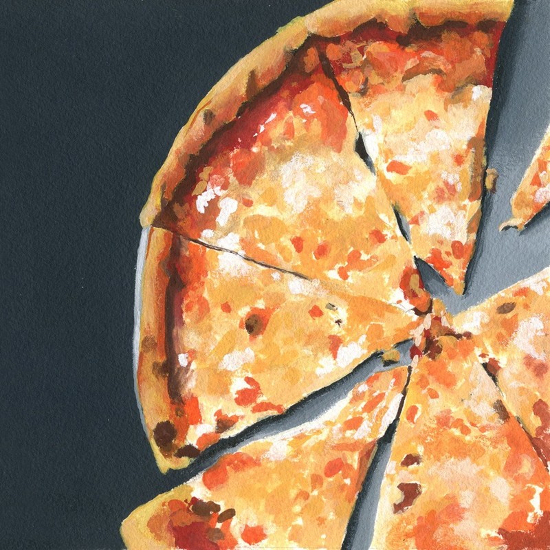 New York pizza art, original goauche realism painting, 6.75 x 7 in