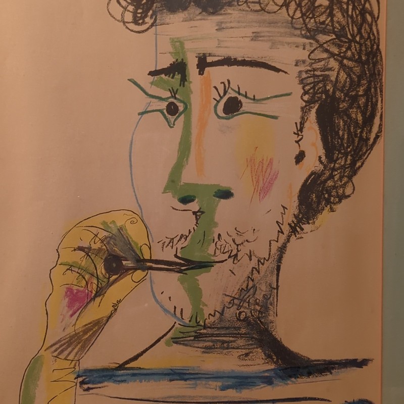 Pablo Picasso Signed 1964 Abstract Woman Portrait Paper Painting Matted & Framed