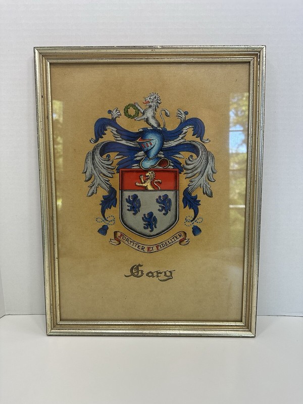 Gary (Gerry) Family Crest Painting: Antique Or Vintage Original
