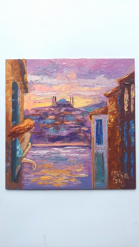 Istanbul Girl Romantic Oil Painting Looking Out Window Cityscape Bosphorus View gallery