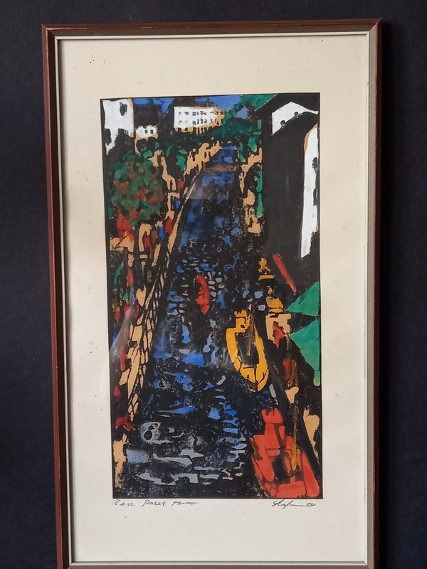 Color lithograph, city canal view. 18cm x 34cm. Sweden 1964.