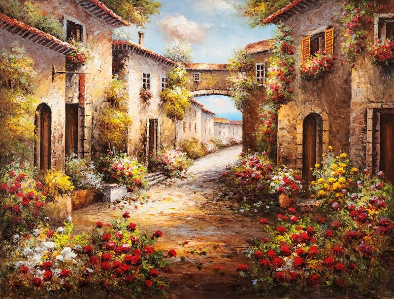 Tuscan Village – #6A-B53, 36×48, 100% Hand painted Oil Painting on Canvas