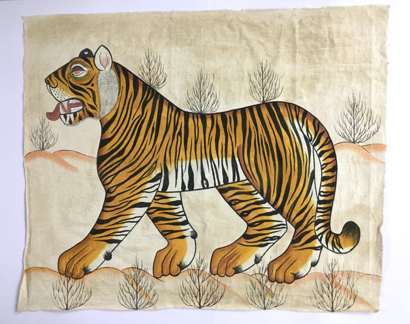 1980’s Jamie Parlade Designer TIGER PAINTING Handmade Canvas 44in x 36in (13810)