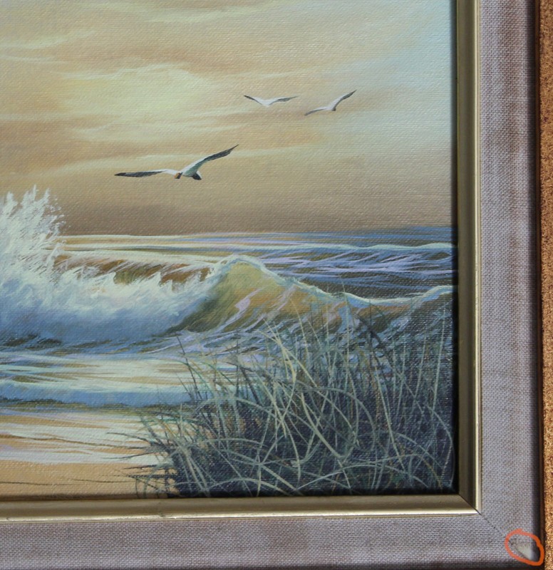 Vintage Edmonson Original Oil Canvas Golden Sunrise Beach Seascape Art 13"x12" gallery