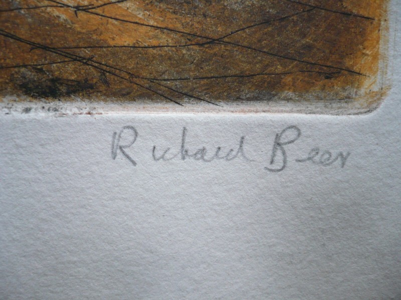 RICHARD BEER, ETCHING IN COLORS SIGNED MODERNISM, MODERN VINTAGE & LISTED ART gallery