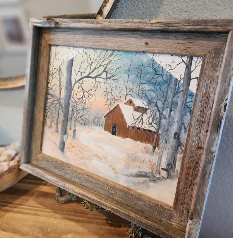 Oil On Canvas Realism Winter Barn Landscape Painting, Signed/Framed Rustic 17×14