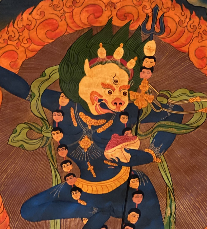 SIMHAMUKHI LION FACED YOGINI ORIGINAL OLD OIL VARNISHED TIBETAN THANGKA PAINTING gallery