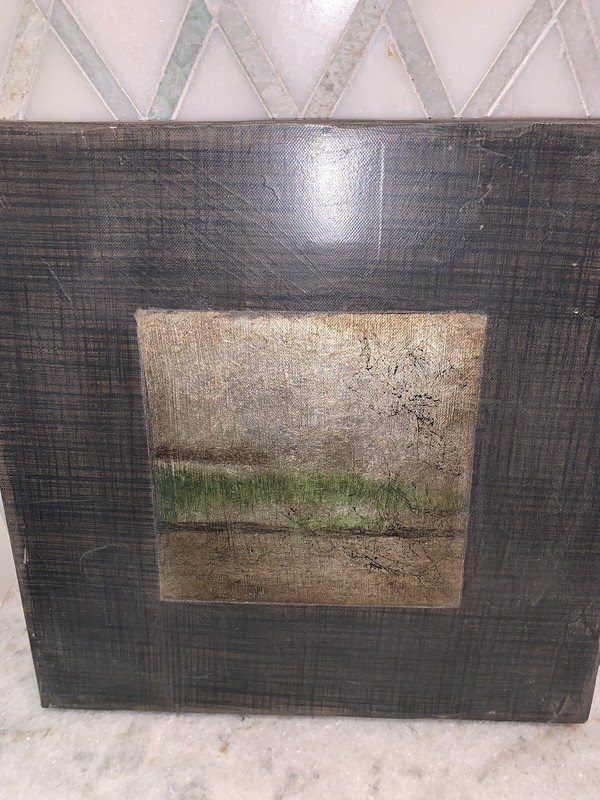 Modern Contemp Landscape Square Sepia & Lime Canvas Painting 12” Sq #2 Of 3 gallery