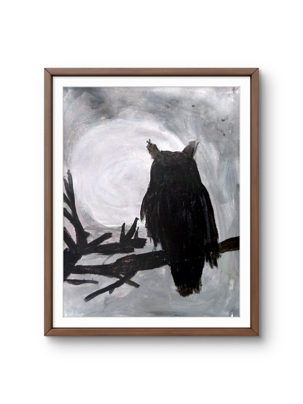 Original Signed 9×12 Owl Painting Impressionist Acrylic Paper Neutral Decor