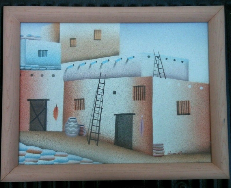 80s 90s Woodville Painting Southwestern Pueblo Traditional Home Framed 12″ X 16″