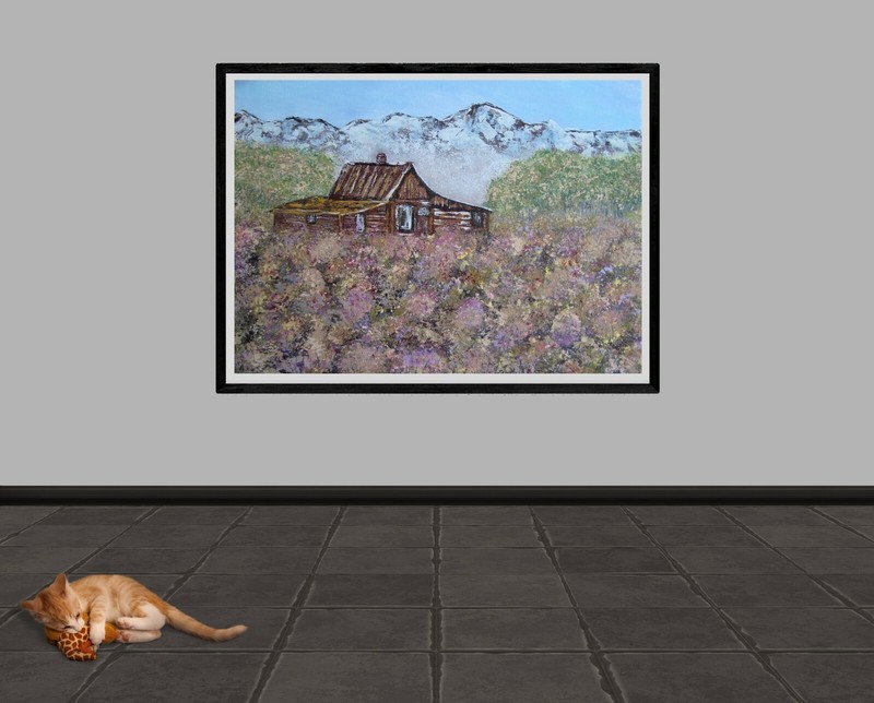 Painting Mountain View Cabin Original Bob Ross Style Signed Art by Carla Dancey gallery