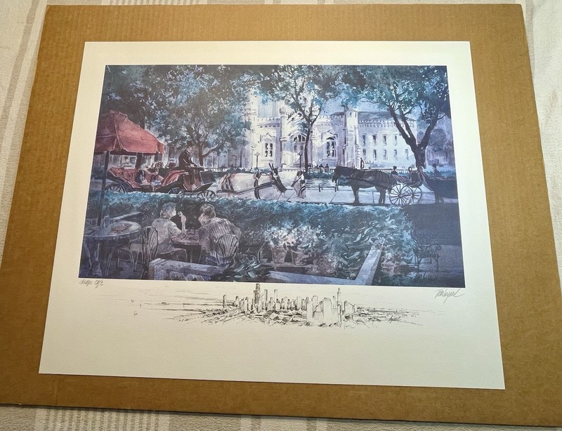 Tom Lynch “Chicago Café” Signed Lithograph w Remarque Open Edition Chicago Art