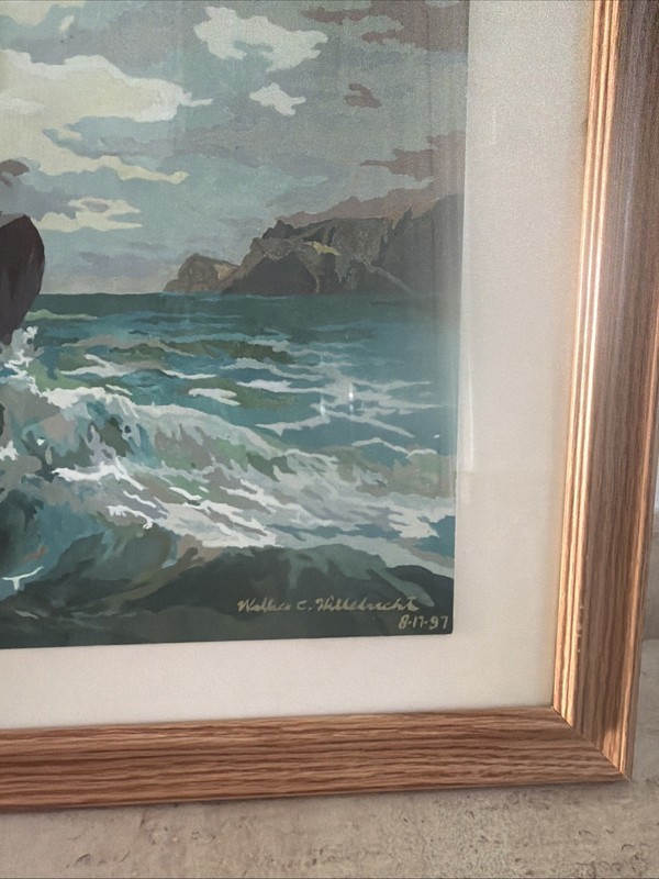 Vintage Framed HANDPAINTED ARTWORK MEN OUT TO SEA FISHING Wallace C. Hillebrecht gallery