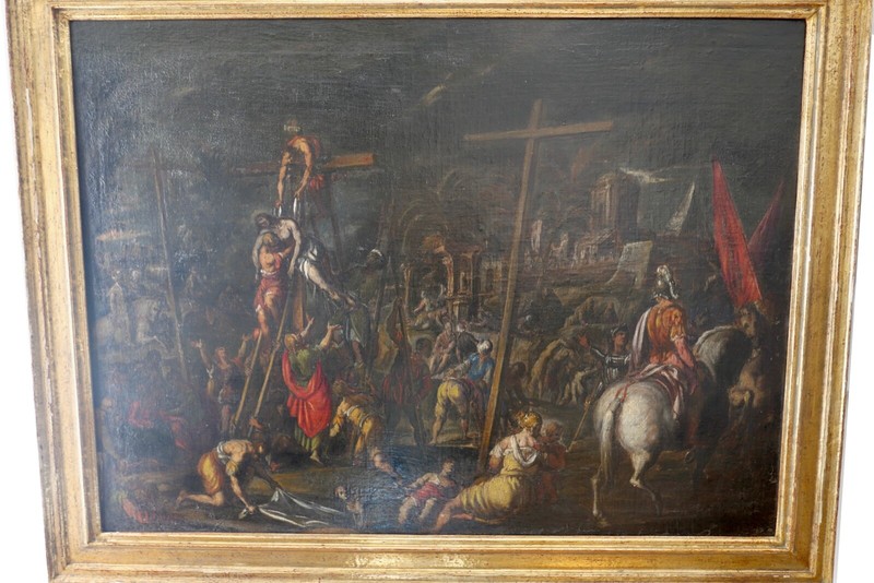 ANTIQUE 17th Century Calvary Old Master Painting Jesus Oil 106×81.5 cm Gold Frame