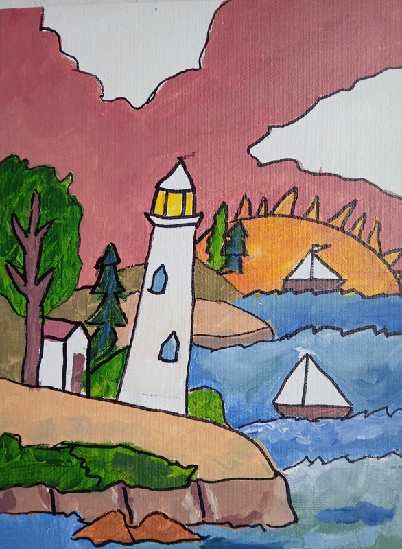 Impressionistic 11×14 Colorful Seaside Town, Cape Cod, acrylic ART painting