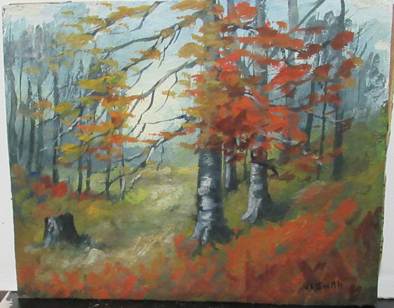 J.L. SMITH OLD ORIGINAL WATERCOLOR AUTUMN TREE LANDSCAPE PAINTING