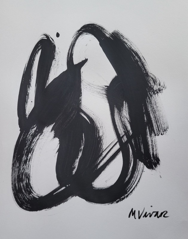 MONA VIVAR Original 14 x 11 Modern Black and White Abstract Art Painting