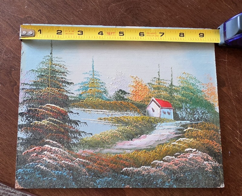 Small Unframed Impressionist Landscape Painting Cottage Lake Trees 9×5 in