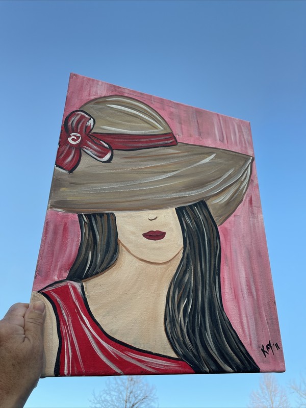 Helen Kaminski Straw Hat CHICO'S Lady In Red Oil Painting ORIGINAL ART ❤️blt3j7