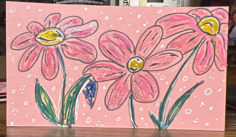 ACEO Art Card Original, Signed, Acrylic Size 2×3.5 Pink Flowers