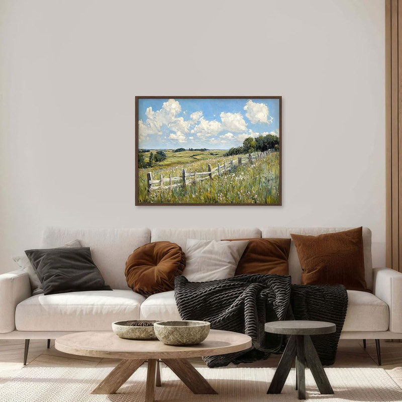 Framed Vintage Spring Meadow Oil Painting - 32"x24" Wall Art for Farmhouse Decor gallery