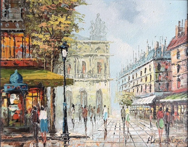 Vtg Paris Street Scene Oil Painting Signed Royer Impasto French Framed Art 9x11 gallery