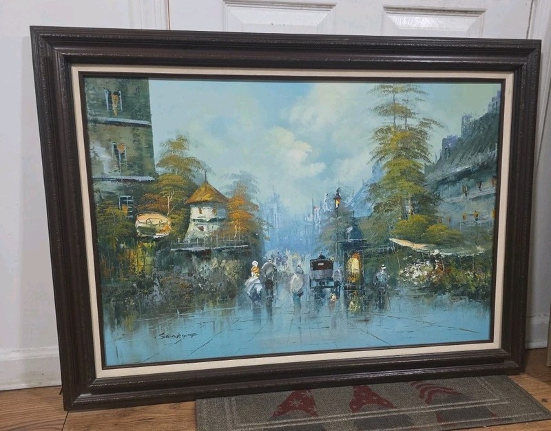 SIGNED SEARING ARTIST PARISIAN PARIS MOULIN ROUNGE PAINTING 1900’s ,42X31 Frame