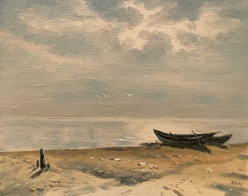 Boats by Rimantas Virbickas Original Oil Painting 31×25 cm