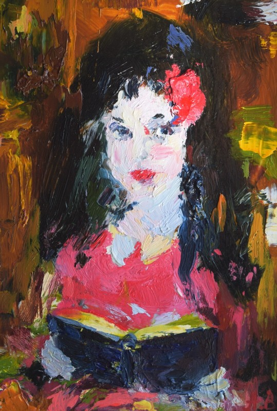 Original oil paintings Red Portrait on Canvas 6.5×4.5″ inches Afford Wall  Art