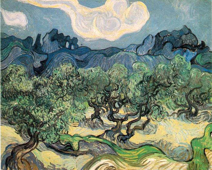 Oil painting Vincent Van Gogh – Olive Trees with the Alpilles in the Background