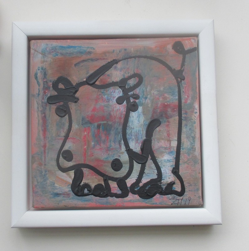 Hippo Acrylic/LW 15x15 Painting Unique Small Picture Original Artist gallery