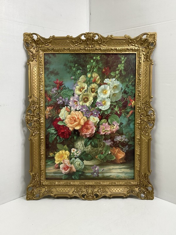 Vintage Floral Still Life Framed Print Mid Century Modern Decor Regency 26x34