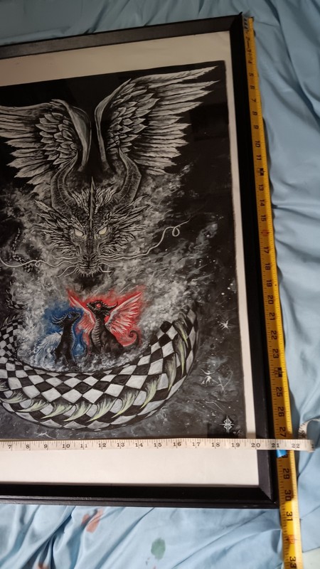 "Welcome to Amaruka" Acrylic Dragon Painting 18x24 Framed Signed Surreal Fantasy gallery