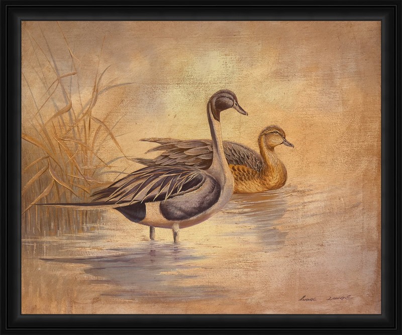 Signed Oil Painting on Canvas 20×24 Ducks Waterfowl Wildlife Art Neutral Tones