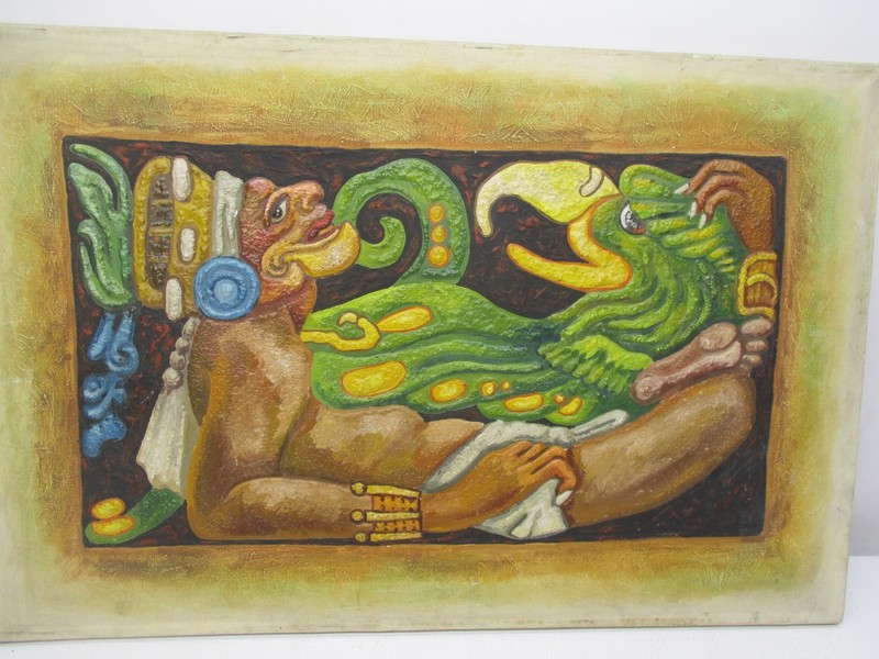 FELIPE ISLAS Mexican Embossed Oil Painting Signed ( Unframed) 16" X 24" gallery