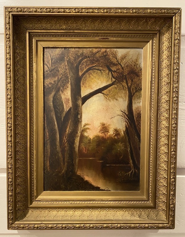 E.L. Johnson Oil Painting Landscape Antique Tonalist Gilt Frame Signed