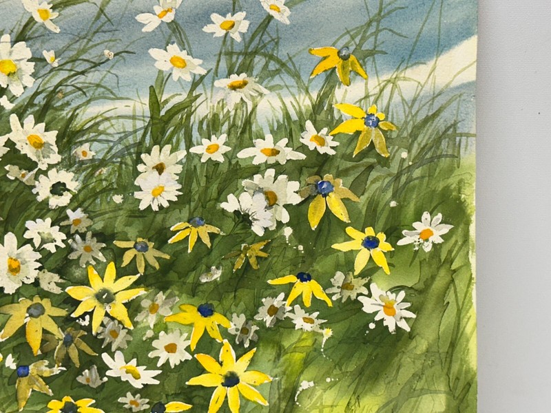 Frieda Gaun Original Signed Watercolor Painting - Field of Daisy / Rudbeckia gallery