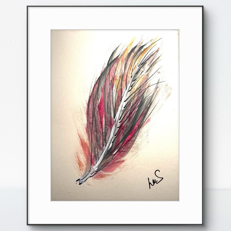 SAMATOWIC Feather 9×12 Art Paper Original Drawing Expressionism Colorful